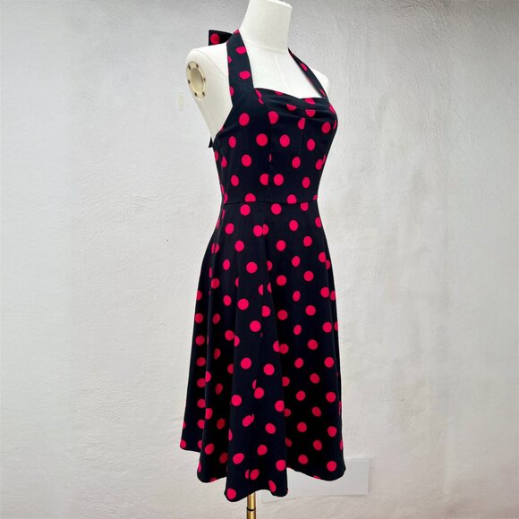 Feldie Black & Hot Pink Polka-Dot 1950s Inspired Halter Skater Style Dress Small - Picture 15 of 15